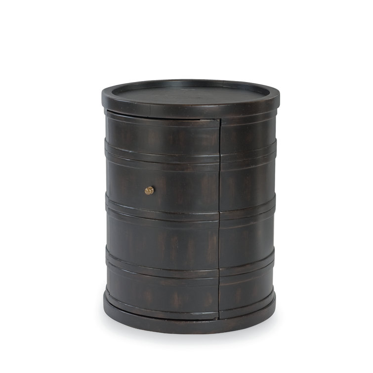 Century Drummakers Solid Wood Tray Top Drum End Table with Storage